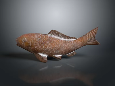 Artistic Handcrafted Wooden Aquatic Animal Carp Sculpture With Detailed Scales 3d model