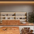 Modern Restaurant Interior With Large Windows Autumn Tree View Dining Table And Pendant Lights 3d model