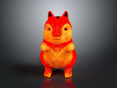 Cute Red and Orange Gradient Cartoon Squirrel-like Creature with Black Ears Standing Pose 3d model