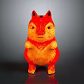 Cute Red and Orange Gradient Cartoon Squirrel-like Creature with Black Ears Standing Pose