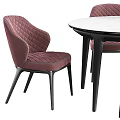 Round Marble Dining Table Set With Red Quilted And Light Colored Upholstered Chairs 3d model