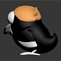 Cartoon Bird Character 3D Model With Black Body Orange Head White Beak And Big Eyes