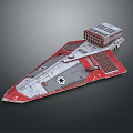 Red And White Sci Fi Spaceship Model With Command Module And Star Emblem 3d model