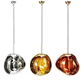 Modern Amber Glass Pendant Lights with Gold Frame and Spherical Design for Interior