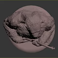 Detailed Pink Ape Figurine 3D Model Holding Rifle On Round Base