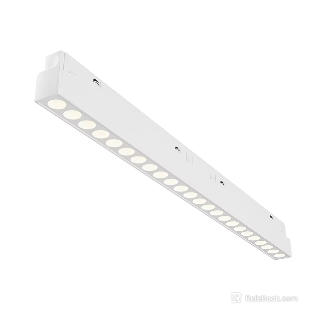 White Linear LED Light Fixture With Multiple Round Lamps For Bright Illumination 3d model