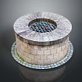 Circular Brick Architectural Structure With Grated Top And Paving Stone Base 3d model