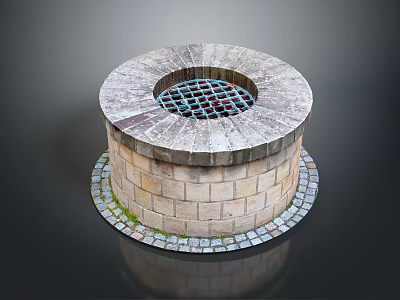 Circular Brick Architectural Structure With Grated Top And Paving Stone Base 3d model