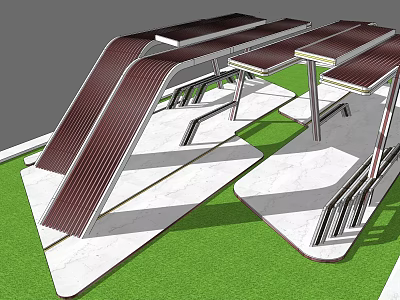 Modern Pergola Design With Metal Structure Marble Floor And Lawn Setting 3d model