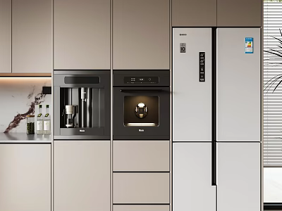 Sleek Modern Kitchen Interior With Light Gray Cabinets Built in Appliances And Double Door Refrigerator Freezer 3d model