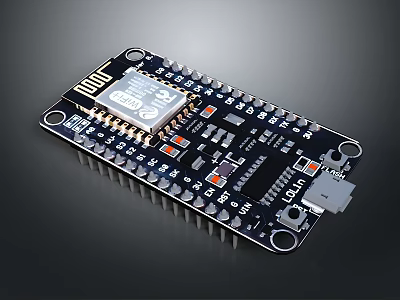 Advanced Electronic Development Board With Integrated Chip Pins And Components 3d model
