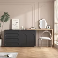 Dark Gray Dresser With Drawers Cabinet Decorative Mirror Chair Plant Picture Frame And Natural Light