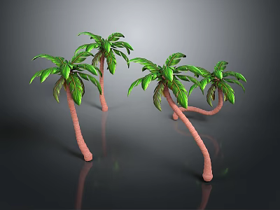 3D Rendered Palm Trees With Pink Trunks And Green Leaves On Gray Background 3d model