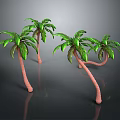 3D Rendered Palm Trees With Pink Trunks And Green Leaves On Gray Background