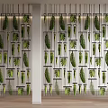 Modern Interior Partition Design With Vertical Green Plant Decorations And Metal Frame Structure