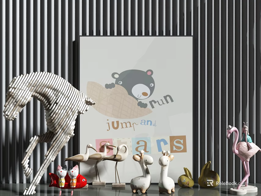 Cute Kids Style Horse Shaped Figurine Cartoon Bear Frame Colorful Alphabet Blocks Decorative Ornament Set with Flamingo Figurines 3d model 