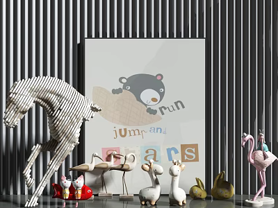 Cute Kids Style Horse Shaped Figurine Cartoon Bear Frame Colorful Alphabet Blocks Decorative Ornament Set with Flamingo Figurines 3d model