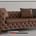 Brown Leather Two Seater Sofa With Tufted Design And Throw Pillows 3d model