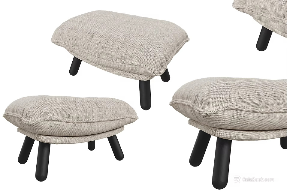 Light Gray Padded Stools With Black Legs And Modern Fabric Design 3d model 