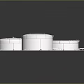 Large White Storage Tanks With Support Structures And Small Towers