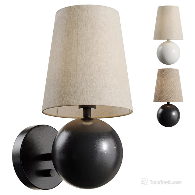 Modern Wall Lamp Design With Linen Shade And Black White Globe Base 3d model 