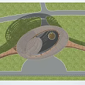 Roadside Circular Observation Platform With Wooden Walkway Green Lawn And Support Structure 3d model