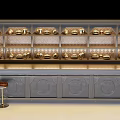 Elegant Gray Bar With Illuminated Display Shelves Wine Glasses Stool And Cabinets