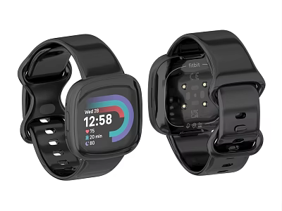 Black Digital Smartwatch With Time Display And Back Sensor Strap Design 3d model