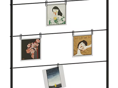 Decorative Photo Wall with Black Metal Stand Hanging Portrait Floral Night View and Text 3d model