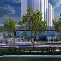 Sunac Riverside Lawn With Trees And Modern White High-Rise Building Scenery