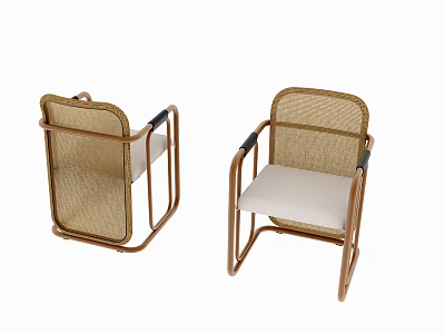 Modern Rattan Leisure Chair With Brown Frame And White Cushion Design 3d model