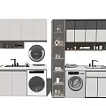 Modern Bathroom Cabinet With Sink Faucet Washing Machine And Storage Shelves