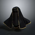 Woman Wearing Traditional Black Robe With Gold Trimmed Edges And Face Veil
