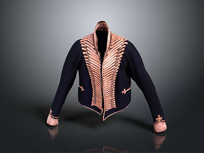 Daily Use Dark Blue Coat With Pink Collar Front And Cuffs Decor Details 3d model