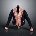 Daily Use Dark Blue Coat With Pink Collar Front And Cuffs Decor Details