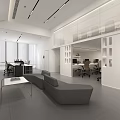 Modern Public Office Space Interior Design With Open Layout Sofa Workstations And Lighting