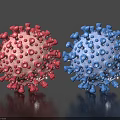 Red and Blue Decorative Ornament Set with Textured Surface on Black Background 3d model
