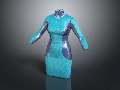 Shiny Blue And Silver Spliced Fitted Long Sleeve Fashion Dress Design 3d model