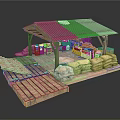 Outdoor Wooden Pavilion With Metal Roof Sandbags And Wooden Platform