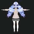 Woman With Blue Hair Pigtails Beige Coat Black Skirt Red Bow Tie Arms Outstretched