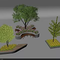 Arbor Centered Garden Landscape With Shrubs Bench Stone Path And Flower Beds 3d model