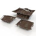 Traditional Wooden Thatched Roof Components With Broken Fragments And Weathered Structure