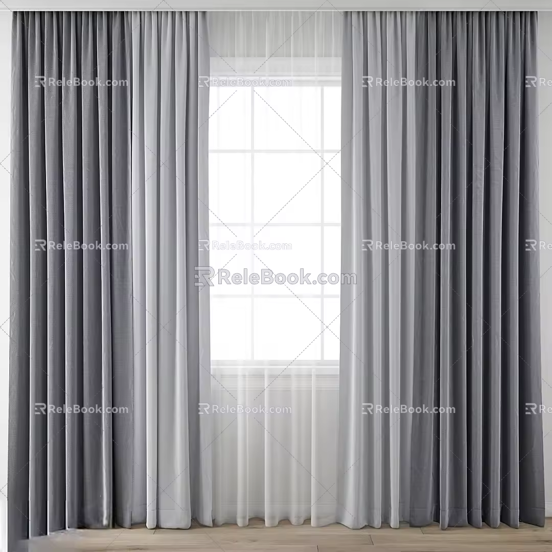 Elegant gray curtain with modern simple curtain design white curtain 3d model