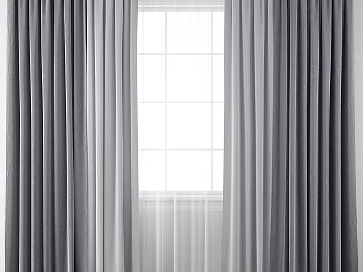 Modern Gray Curtains With Sheer White Liner Soft Texture For Home Window Interior 3d model