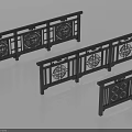 Three Black Chinese Style Railings With Intricate Cut Out Patterns Design