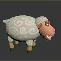 Cute Cartoon Sheep 3D Model With White Curly Wool Pink Nose Smiling Expression Brown Legs