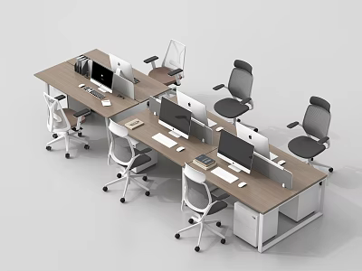 Modern Modular Office Desk Setup With Computer Monitors White Cabinets And Ergonomic Chairs 3d model
