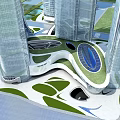 Modern Office Building With Glass Curtain Walls Green Roof And Unique Design