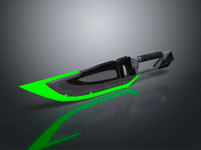 Futuristic Green And Black Tactical Knife With Metallic Handle And Sharp Blade 3d model