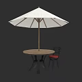 Outdoor Patio Furniture Set With White Umbrella Round Wooden Table And Black Chair